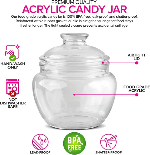 Vista 2 de Modern Innovations Tarro de dulces y galletas de 40 onzas con tapa, tarro de boticario transparente de acrílico premium, decoración de bodas