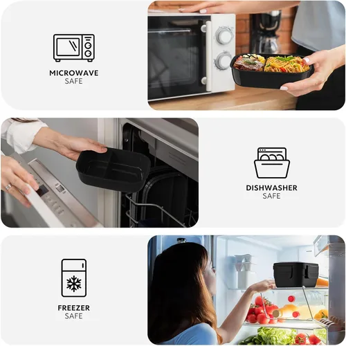 Vista 6 de HOMETALL Caja Bento para Adultos, Envases de Almuerzo para Hombres y Mujeres con 8 Compartimentos, Envases de Almuerzo con Utensilios, 1900ML/51 OZ