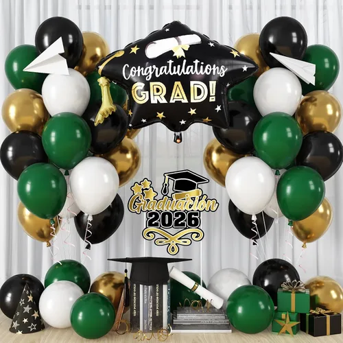 Vista 17 de Globos negros y dorados de graduación con globos de aluminio de graduación, globos metálicos de color negro, blanco, arena, beige, dorado