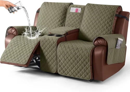 Vista 12 de KinCam Funda 100% Impermeable para Loveseat Reclinable con Consola, Fundas Antideslizantes para Sofá Reclinable de 2 Asientos, Funda para Sofá