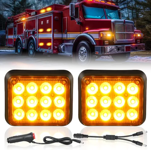 Vista 12 de Nilight Luces estroboscópicas magnéticas inalámbricas, 2 unidades, 12 luces LED ámbar de advertencia de emergencia, 18 patrones de destello
