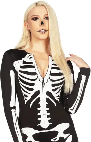 Vista 2 de Tipsy Elves Form Fitting & Flattering Skeleton Bodysuit for Halloween - Women's Skeleton Costume