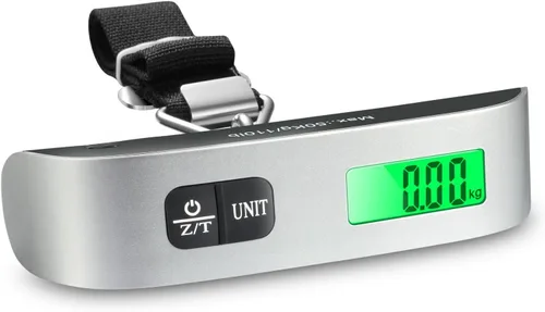Vista 4 de Fosmon Báscula digital de equipaje (paquete de 2), pantalla LCD de retroiluminación de temperatura, báscula de equipaje con capacidad de 110 libras