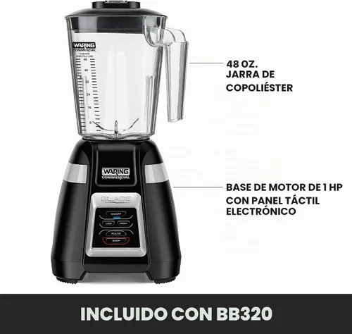 Vista 4 de Licuadora Waring Comercial BB320 de 1 HP, controles de interruptor de palanca con función de pulso, recipiente apilable de 48 onzas sin BPA