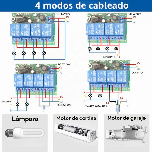 Vista 5 de DieseRC DC 12V 24V 4CH Interruptor de control remoto inalámbrico DC 6-30V 10A 4 canales 433MHz Receptor de relé de radiofrecuencia con 2