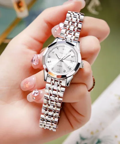 Vista 3 de OLEVS Reloj elegante para mujer reloj de cuarzo analógico de diamante dos tonos acero inoxidable impermeable luminoso regalo