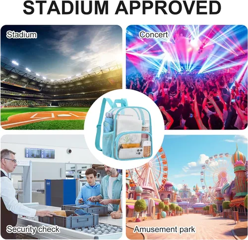 Vista 6 de USPECLARE Minimochila Transparente Aprobada para Estadio para Niños Pequeños y Niñas, Concierto, Festival, Eventos Deportivos, Aguamarina, Mediana