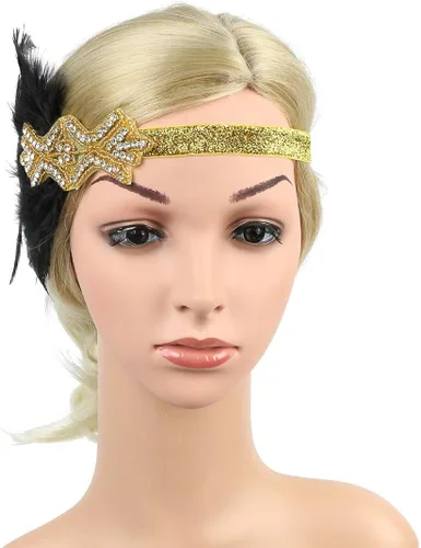 Vista 3 de Art Deco 1920 Flapper Feather Headpiece Roaring 20s Great Gatsby Headband para mujer