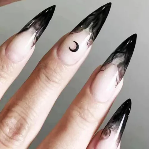 Vista 17 de Uñas postizas a presión con punta francesa, uñas postizas de almendra, cobertura completa, uñas artificiales brillantes, uñas acrílicas medianas