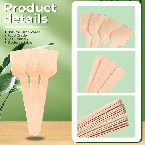 Vista 3 de Cucharas desechables mini de madera saboreadoras Cucharas de helado Cucharas de muestreo (150, 3.75 pulgadas)