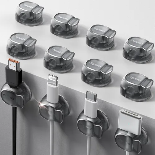 Vista 16 de Clips de cable - Chfeila Organizador de cables de resorte dual más reciente con cierre de gancho, paquete de 6 [máxima estabilidad] Gestión