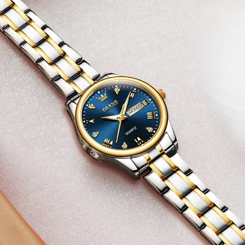 Vista 8 de OLEVS Reloj de acero inoxidable para mujer, estilo vintage, dorado, plateado, de dos tonos, analógico, de cuarzo, casual, impermeable