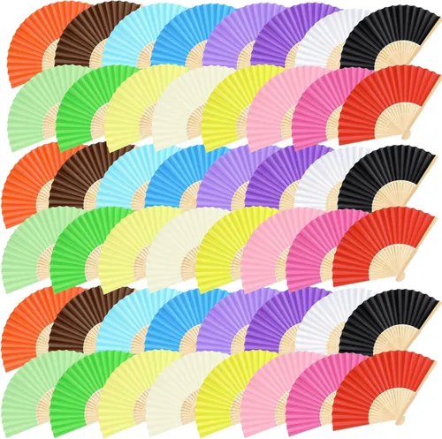 Vista 7 de FEPITO 20 abanicos plegables de papel de mano con bambú para regalo de boda, fiesta, hogar, multicolor