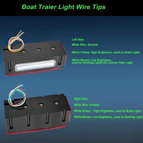 Vista 8 de Luces de remolque de barco, kit de luces LED rectangulares de perfil bajo, sellado rojo, IP68, impermeable, luces traseras de remolque de repuesto