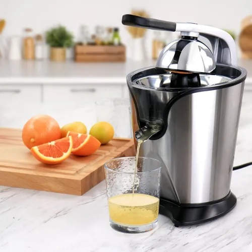 Vista 2 de Exprimidor eléctrico de cítricos de acero inoxidable, extractor motorizado de prensa de jugo con mango, máquina exprimidora de limón y naranja