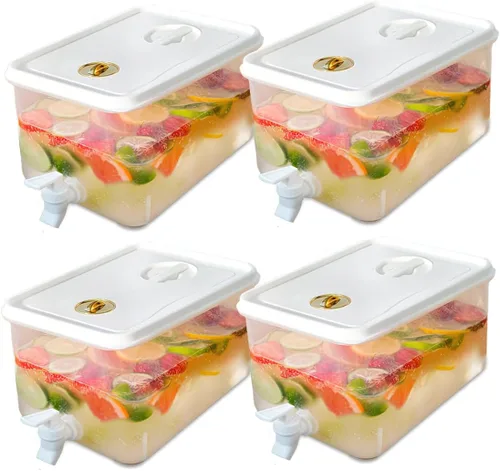 Vista 8 de Dispensador de bebidas para refrigerador, dispensador de bebidas de plástico con espita, recipiente de jugo sellado con pantalla de filtro, jarra