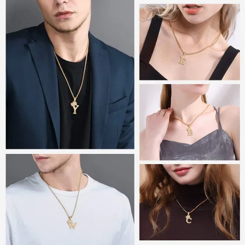 Vista 3 de Richsteel A-Z Crown Initial Necklace for Men Women 18K Gold Plated Shiny Cubic Zirconia Monogram Pendant with 22'' Chain+2'' (Extended) Fashion