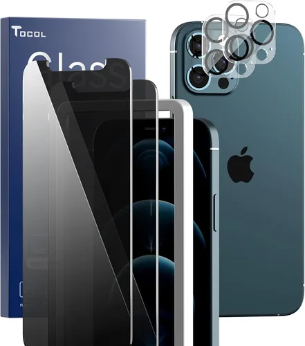 Vista 10 de TOCOL Intnl Pack - Protector de pantalla de vidrio templado de privacidad para iPhone 13 Mini de 5.4 pulgadas, protector de lente de cámara, sin
