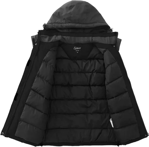 Vista 2 de Spmor Chaqueta de esquí impermeable con capucha para mujer, abrigo de snowboard cálido para invierno