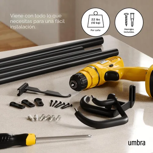 Vista 6 de Umbra Twilight - Juego de barras de cortina doble, diseño envolvente, ideal para paneles blackout o de oscurecimiento de habitación, de 30 a 84 Negro