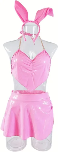 Vista 2 de Disfraz brillante de fiesta de rave para mujer, camiseta corta holográfica, minifalda, alas de hada, disfraz de club nocturno de música