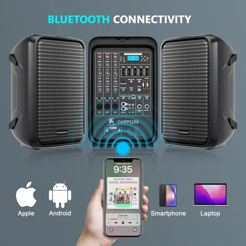 Vista 2 de Sistema de altavoces PA todo en uno de 2 vías, paquete de mezclador de DJ, mezclador de 8 canales de 300 W, Bluetooth, kit de amplificador