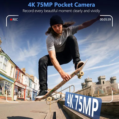 Vista 2 de Cámara de bolsillo 4K para vlogging, cámara de vlogging de 75MP con lente 2-Pavonado