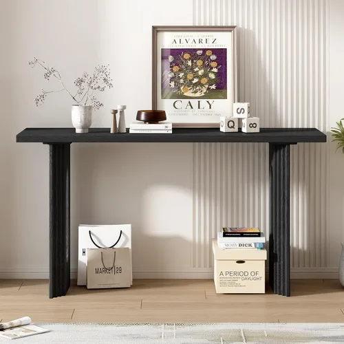 Vista 23 de Elegante mesa consola con tres cajones, mesa de entrada extra larga para entrada, pasillo, sala de estar, vestíbulo, pasillo (gris antiguo ~ 076)