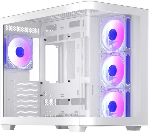 Vista 11 de darkFlash ATX Mid-Tower Estuche para PC Gaming, Enchufe Trasero BTF para Placa Base, con 4 Ventiladores ARGB Estuche para Computadora, Vidrio Curvo