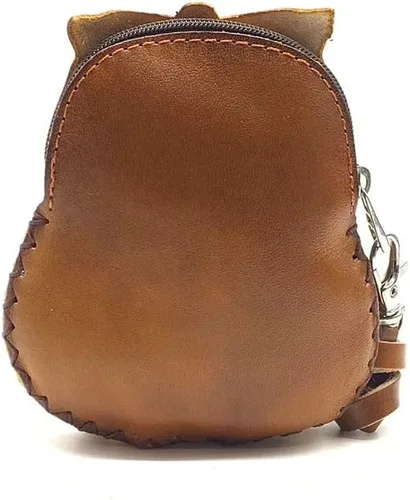 Vista 2 de Handmade Vintage Genuine Leather 3D Animal Owl Coin Purse with Removable Wrist Strap (Brown)