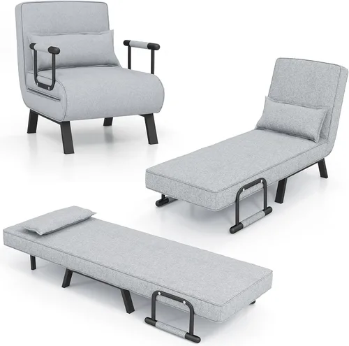 Vista 3 de MAT EXPERT Silla convertible con almohada, silla plegable moderna 4 en 1 con respaldo ajustable de 6 niveles, sofá cama individual cómodo para sala