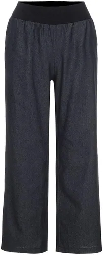 Vista 4 de FUMOOD Pantalón bohemio de lino para mujer, talla pequeña a grande, ligero, cintura alta, pierna ancha, pantalones de yoga, pantalones de gasa