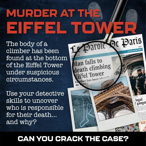Vista 2 de Lucky Egg MMC Muerte en la Torre Eiffel – Emocionantes juegos de misterio de asesinato para adultos en París – 22 piezas realistas de evidencia, 150