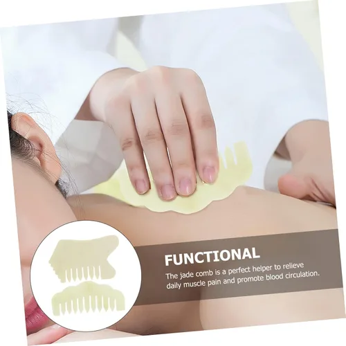 Vista 6 de MERRYHAPY Juego de peine de jade Gua Sha, herramientas faciales para masaje del cuero cabelludo, raspador natural para rostro y cuerpo para seres