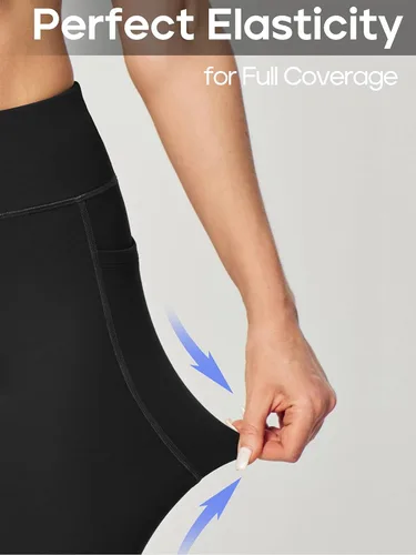 Vista 4 de Aurgelmir Pantalones de yoga para mujer, de forro polar, cintura alta, pierna ancha, pantalones acampanados con bolsillos