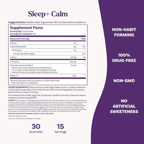 Vista 6 de Natrol Sleep+ Calm - Gomitas de melatonina para adultos, gomitas para dormir, sabor a fresa, 60 gomitas, suministro para 30 días