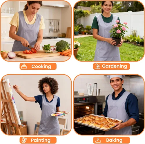 Vista 6 de Delantal de cocina con espalda cruzada para mujer, delantal de poliéster japonés con 3 bolsillos para hornear cocinar parrilla, delantales unisex