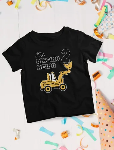 Vista 4 de Camiseta de béisbol de manga 2 34 con diseño de Bulldozer I'm Digging being para niños pequeños