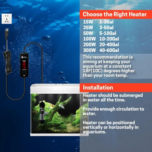 Vista 7 de AquaMiracle Calentador de acuario pequeño mejorado de 50 W, calentador de tanque de peces, calentador de tortuga, súper mini calentador de acuario