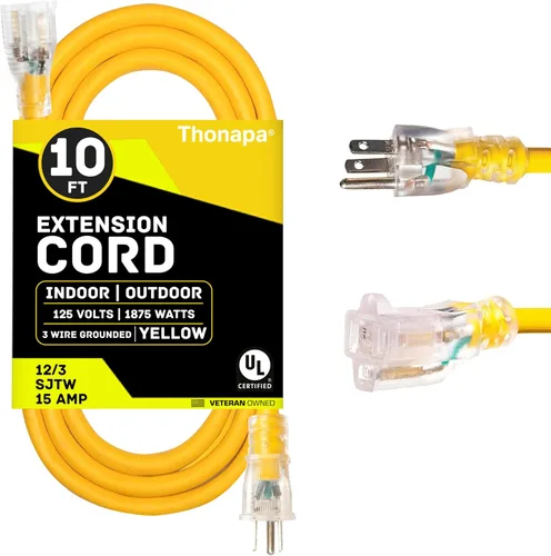 Vista 7 de Thonapa Cable de extensión de calibre 12 de 6 pies para exteriores, resistente 12/3, extremo iluminado SJTW Cable negro, 3 clavijas, enchufe a