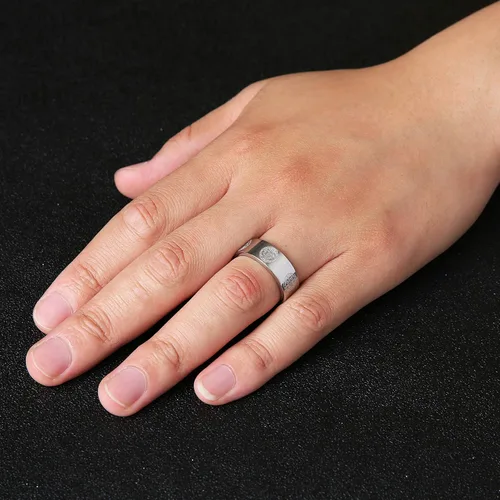 Vista 5 de HZMAN Anillo de exorcismo de San Benito para hombre de acero inoxidable cruz católica romana protección de demonios cazador de fantasmas oro y plata