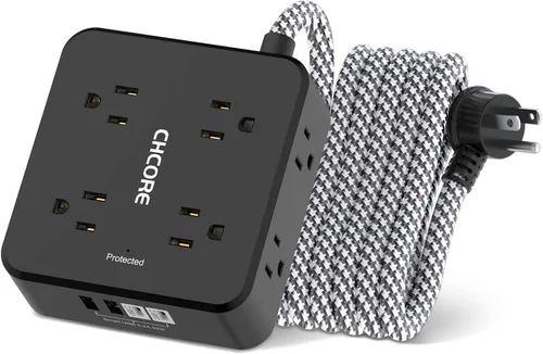 Vista 8 de Protector de Sobretensiones Tira de Alimentación - CHCORE Cable de Extensión Trenzado de 5 Pies con 8 Tomas con 4 Puertos USB (2 USB C) Estación