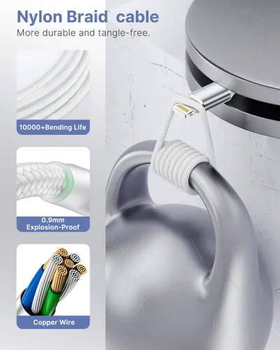Vista 5 de Cargador Aioneus para iPhone. Paquete de 3 cables USB A a Lightning con certificación MFi Cable Lightning corto trenzado de nailon para iPhone
