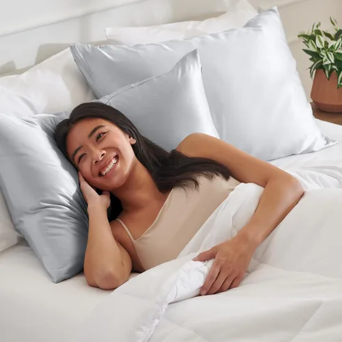Vista 5 de Bare Home Fundas de almohada de satén para cabello y piel, paquete de 2 unidades estándar (20 x 26), fundas de almohada de lujo, cierre de sobre