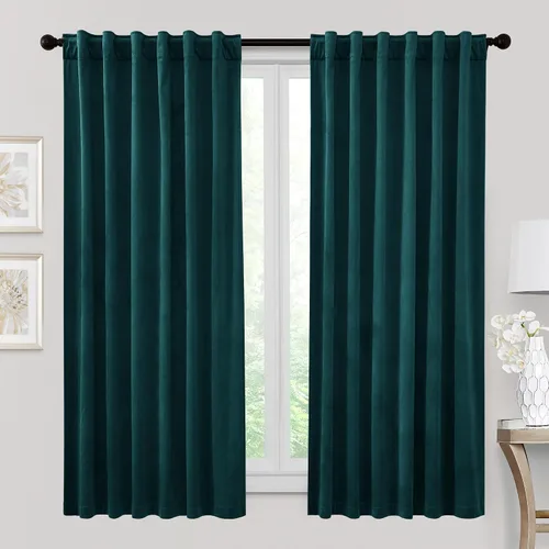 Vista 44 de RYB HOME Cortinas 100% opacas de terciopelo blanco para dormitorio, pestaña trasera y bolsillo para barra, aislamiento térmico, cortinas