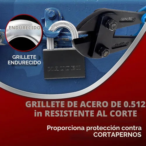 Vista 6 de Maudex® PDK73 - Candado resistente con 5 llaves, grillete resistente a cortes de 0.512 in, protección de cuerpo de acero, cerradura de alta