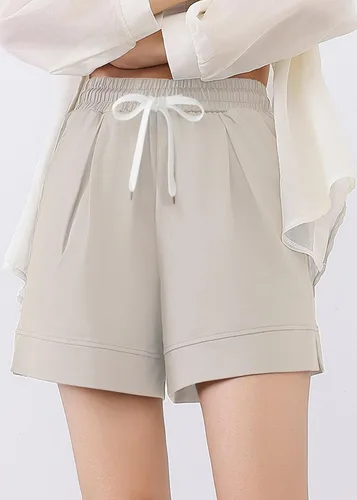 Vista 2 de Vcansion Bermudas de algodón con cintura elástica hasta la rodilla para mujer con cordón