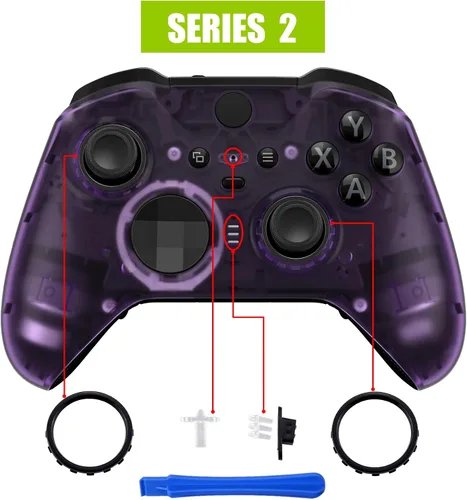 Vista 4 de eXtremeRate Clear Atomic Purple Replacement Faceplate Cover for Xbox One Elite Controller Series 2 (Model 1797), Custom Front Housing Shell Case &