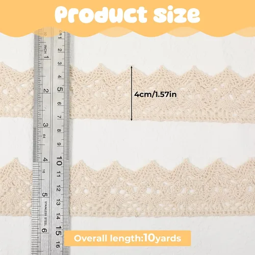 Vista 2 de Cinta de encaje beige vintage con ribete de encaje de ganchillo de 10 yardas, cinta de coser para manualidades, paquete de regalo, envoltura