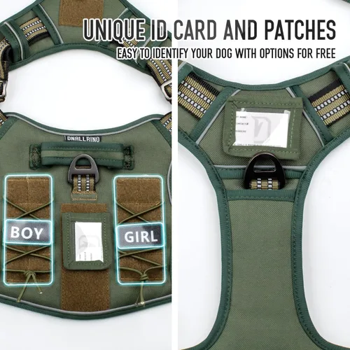 Vista 4 de Arnés táctico para perros medianos y grandes, control ajustable sin tirones con asa, chaleco reflectante resistente, talla XL Verde militar
